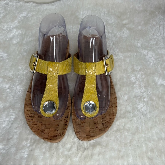 Stuart Weitzman Shoes - Stuart Weitzman Yellow Jeweled Buckle Leather Thong Sandals